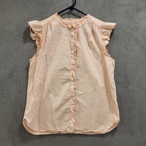 LOFT‎ Sleeveless Button Up Top Blouse Size Medium Stripe Ruffle Shirt Office